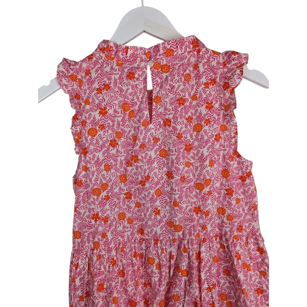 J. Crew Dress Floral Tiered Ruffle Sleeveless Midi Cotton Pink Orange Size 2 - Picture 5 of 9